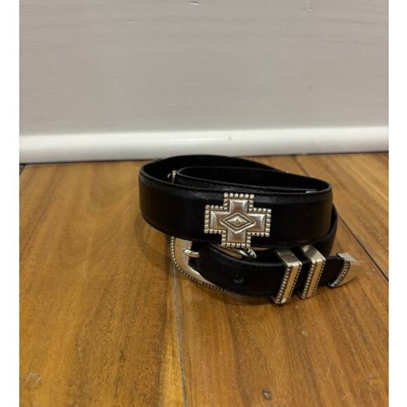 FOSSIL Black Leather Belt with Silver Crosses - Picture 1 of 5